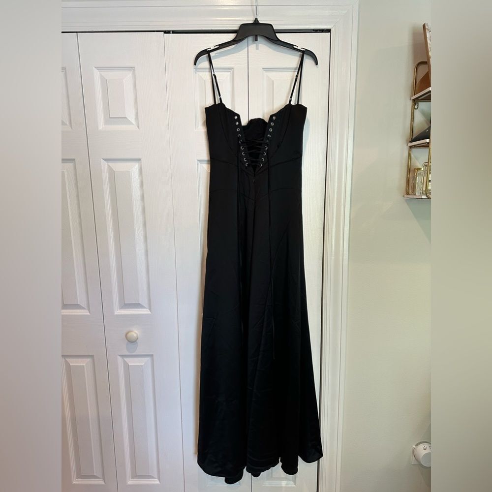 House of CB Anabella Dress—Long Black Formal Corset Tie Contemporary Chic - Picture 3 of 10